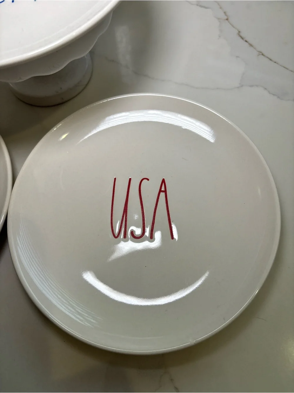 Rae Dunn USA Patriotic Ceramic Plates Set of 3 Appetizer Dessert 4th of July